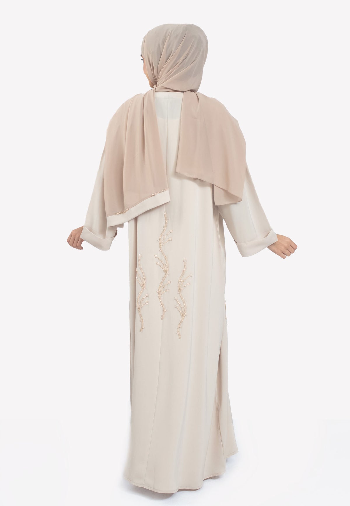 Beige Emirati Pearl Beaded Abaya