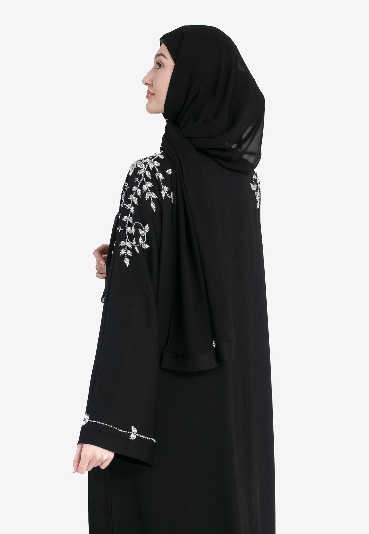 Details Black Closed Abaya with Embellishments