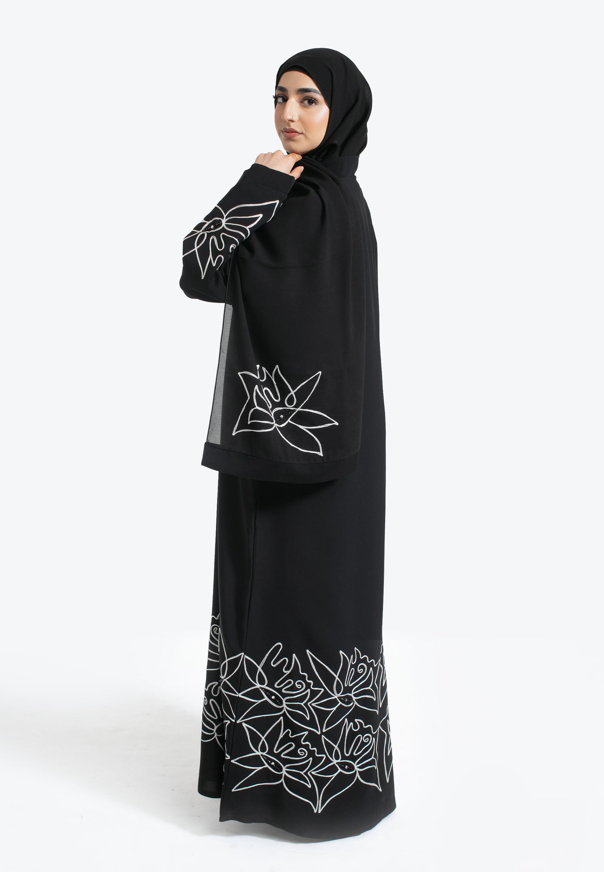 葉 aya Premium Black Abstract Open Abaya For Ramadan & Eid Online – Hayah