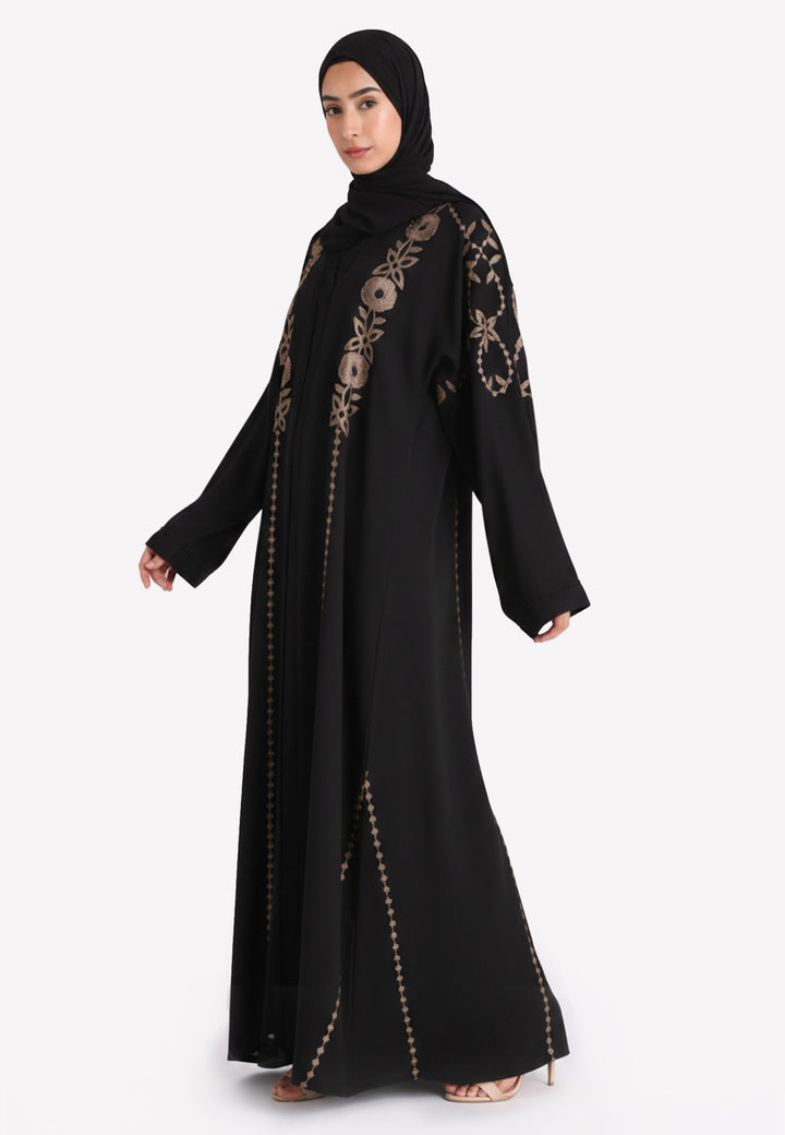 Black Embroidered Closed Abaya (Premium)