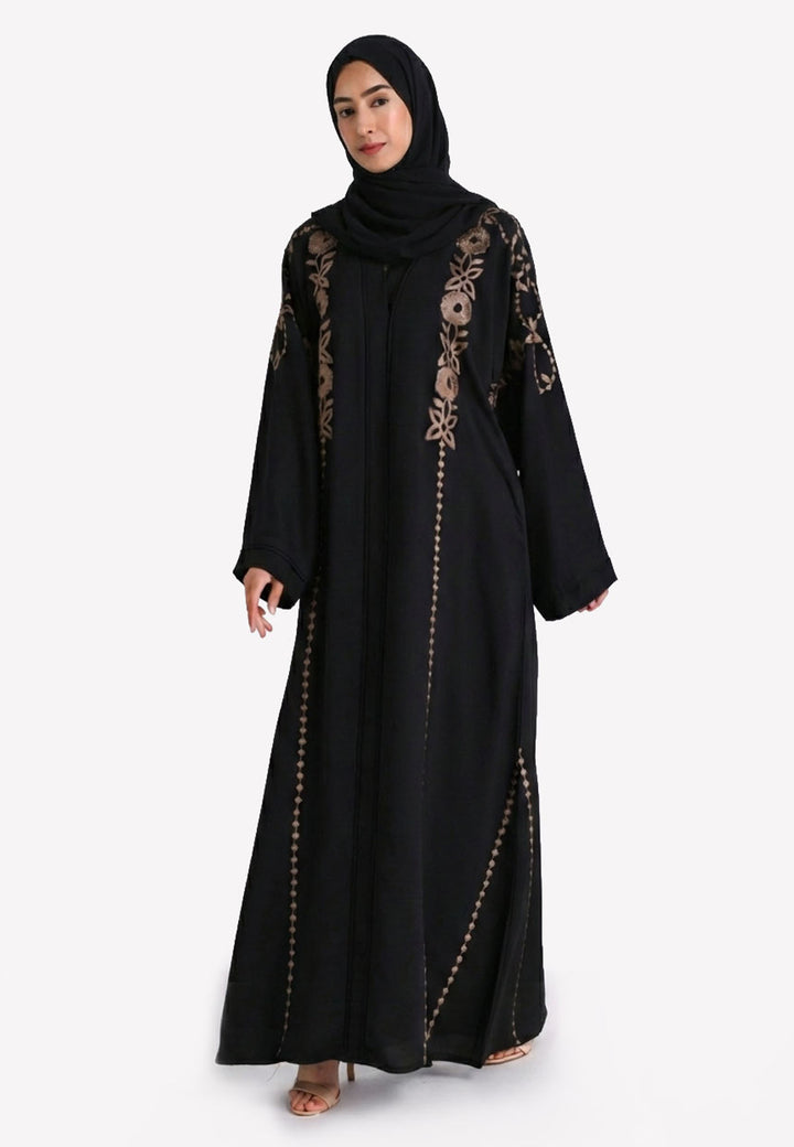 Black Embroidered Closed Abaya (Premium)