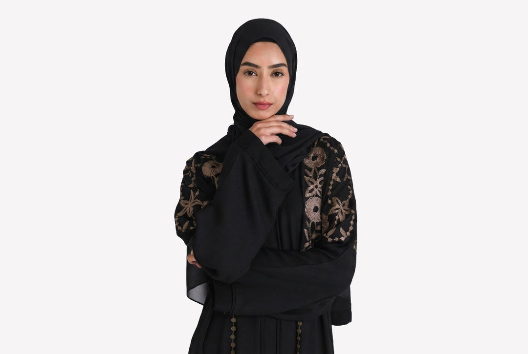 Black Embroidered Closed Abaya (Premium)