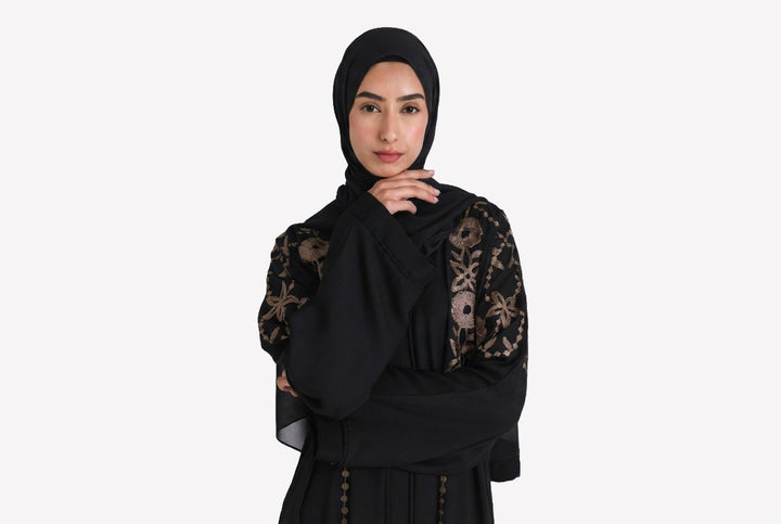 Black Embroidered Closed Abaya (Premium)