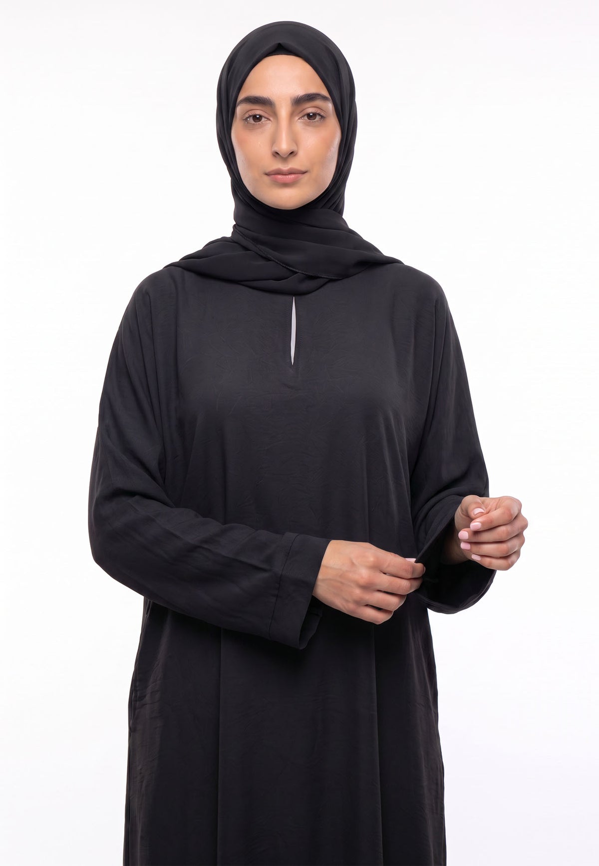 Black Crepe Abaya with Pockets - Front