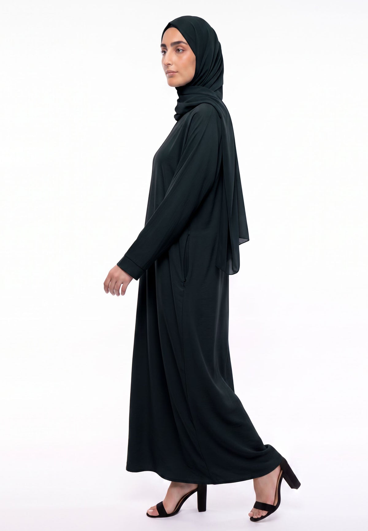 Black Crepe Abaya with Pockets - Side