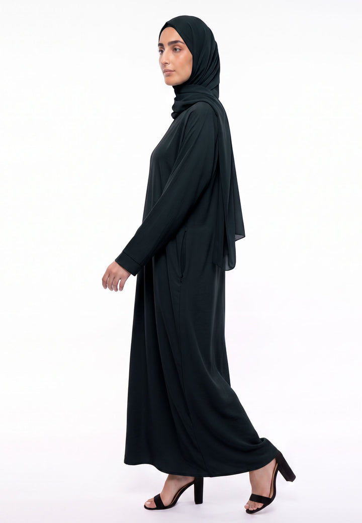 Black Crepe Abaya with Pockets - Side