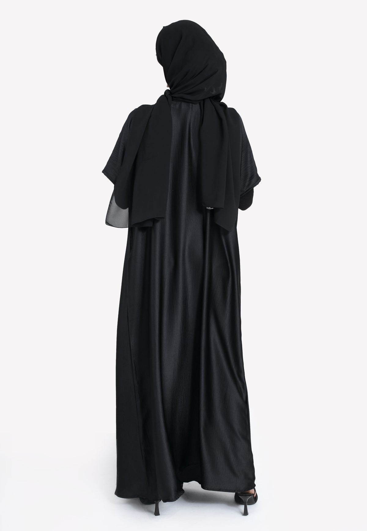 Black Crepe Satin Dress - Back