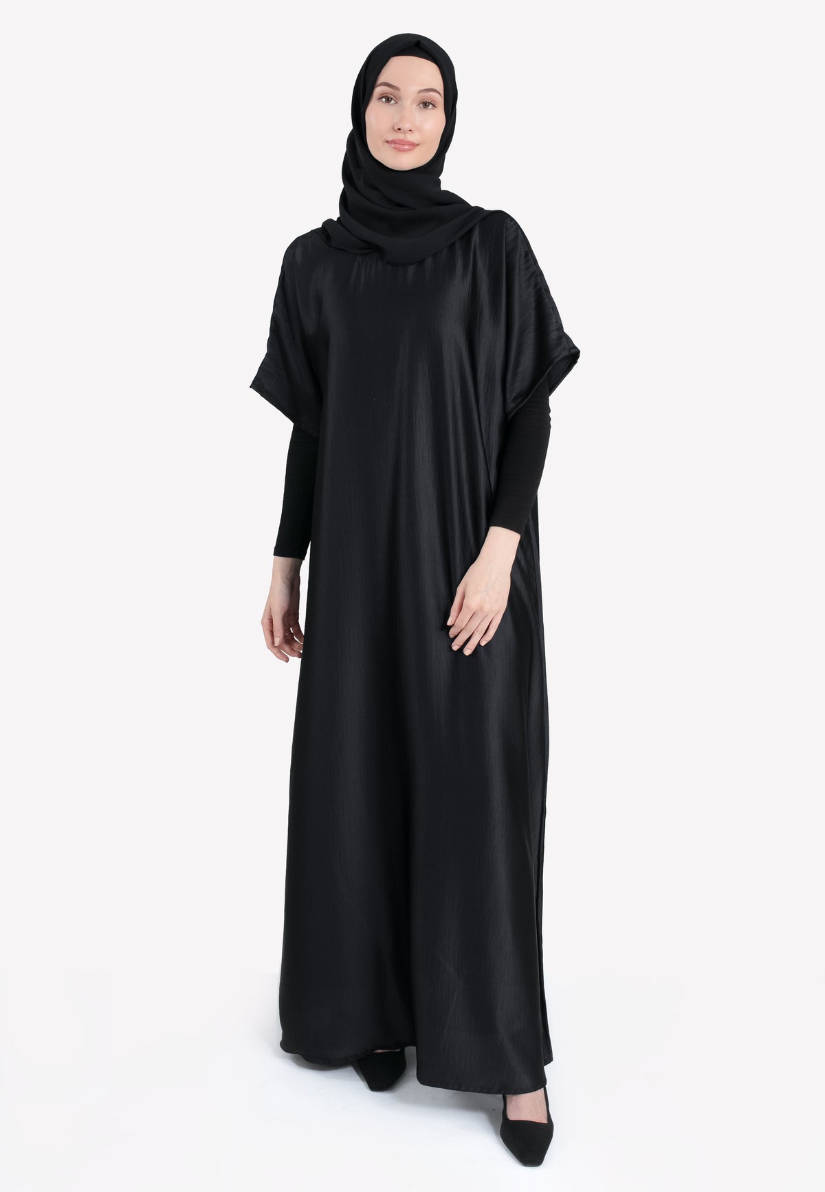 Black Crepe Satin Dress - Front