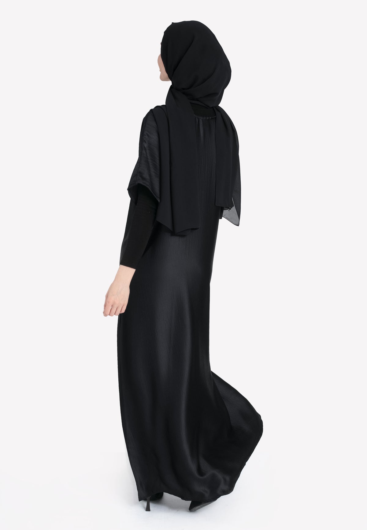 Black Crepe Satin Dress - Back