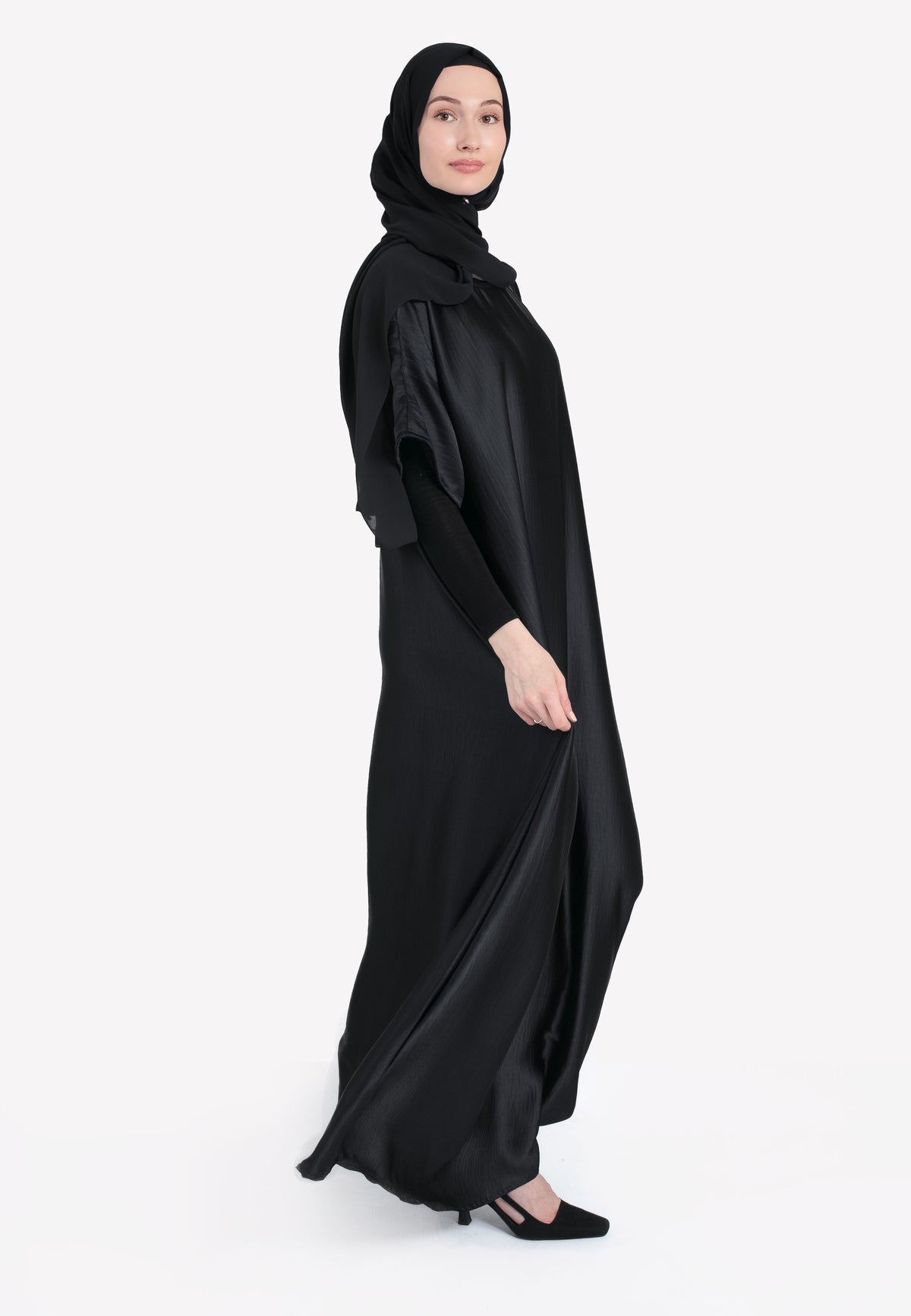 Black Crepe Satin Dress - Side