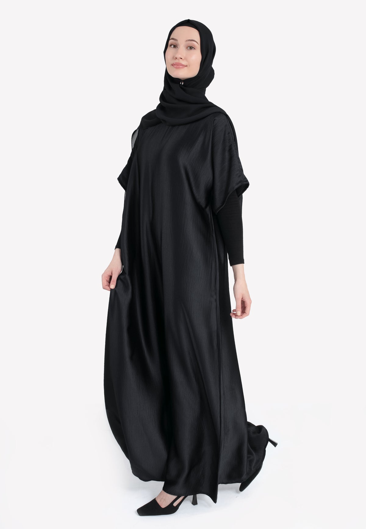 Black Crepe Satin Dress - Front