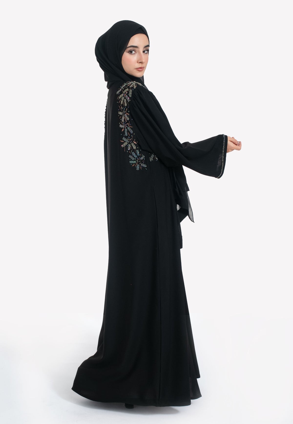 Black Crystal Abaya - Side