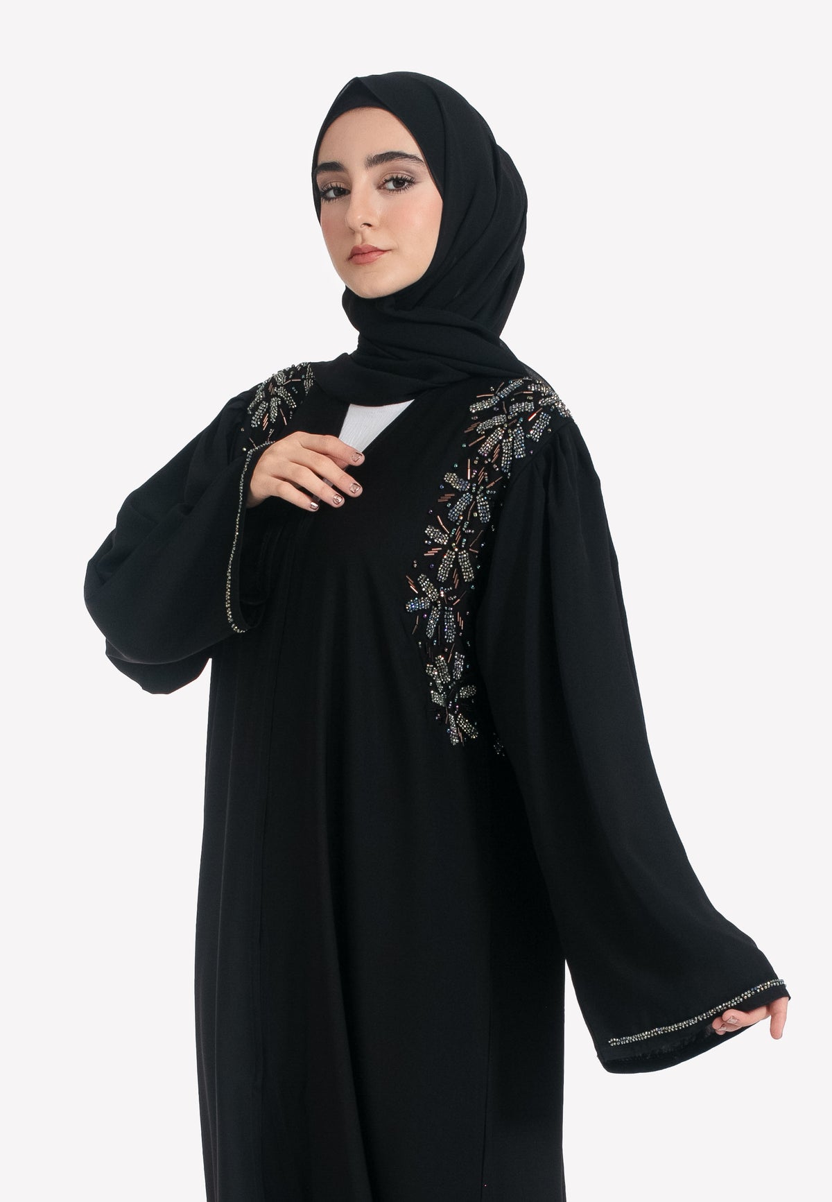 Crystal Embellishments on Black Abaya