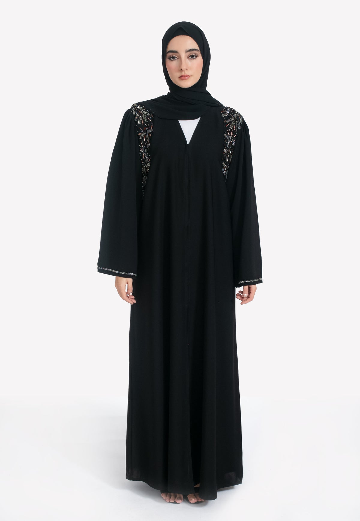 Black Crystal Abaya - Front Closed