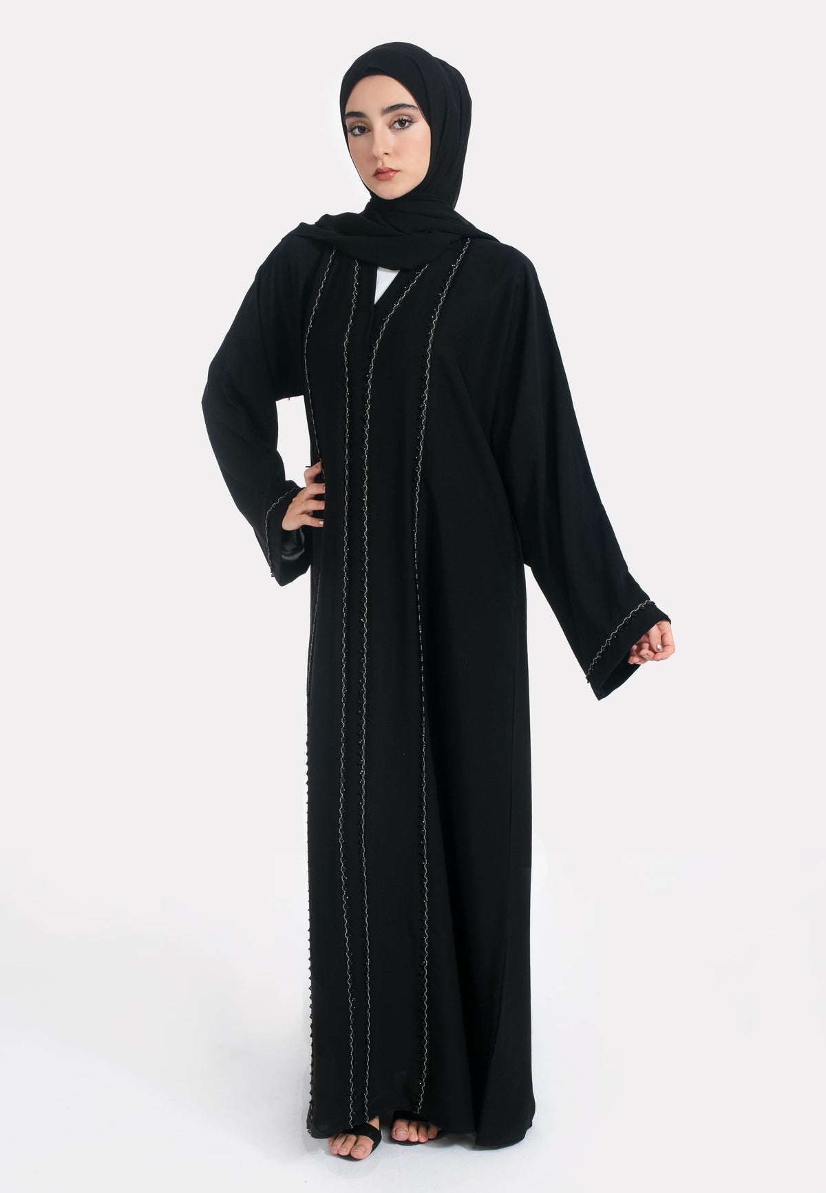 Black Closed Abaya with Dainty Embellishments