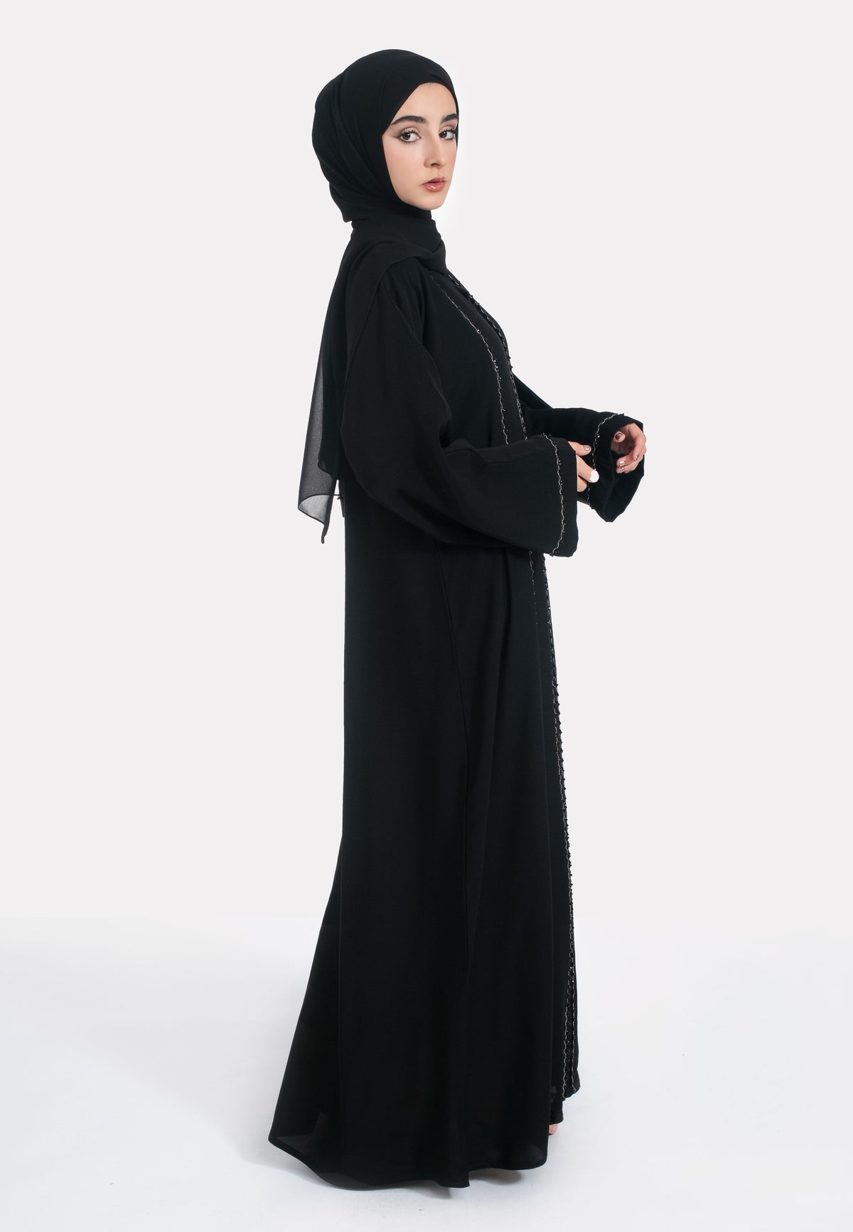 Side of Black Dainty Embellished Abaya