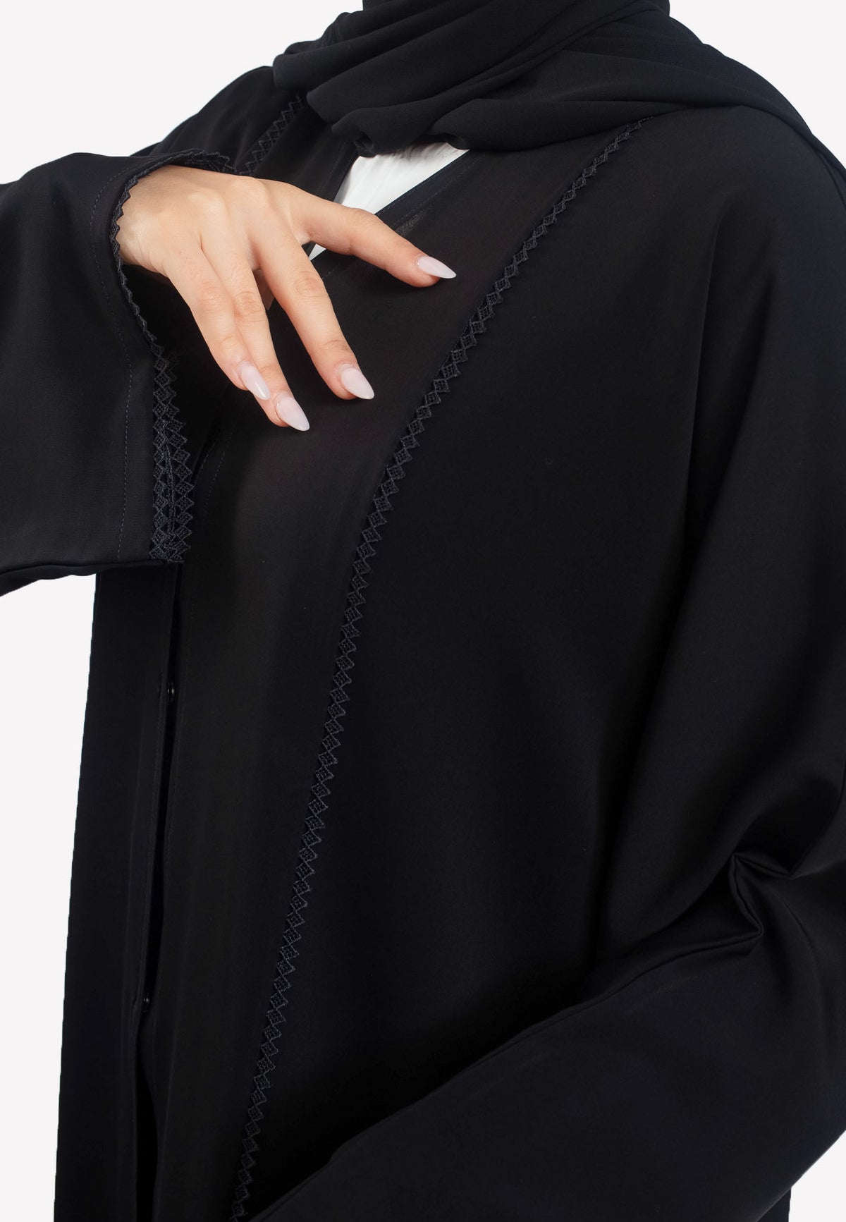 Details - Black Dainty Lace Abaya