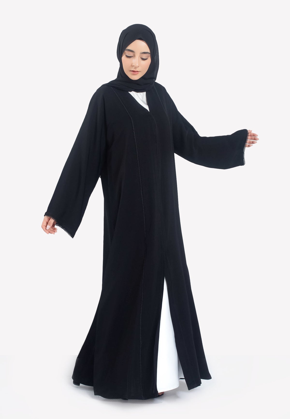 Black Dainty Lace Abaya