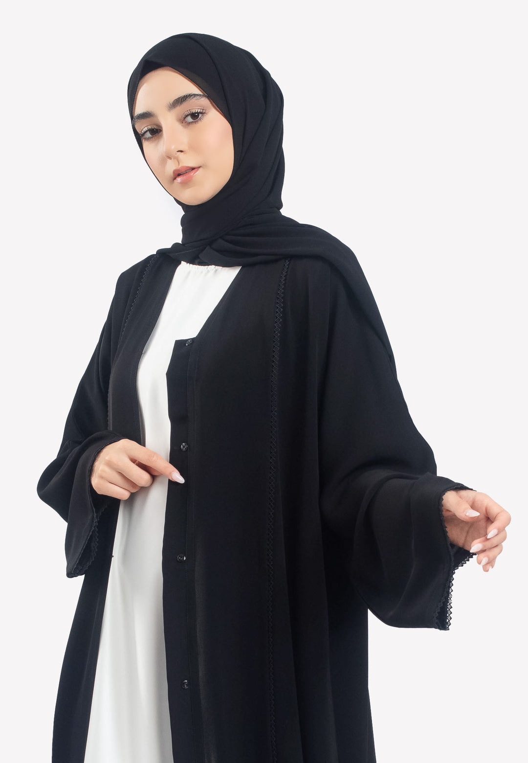 Black Dainty Lace Abaya