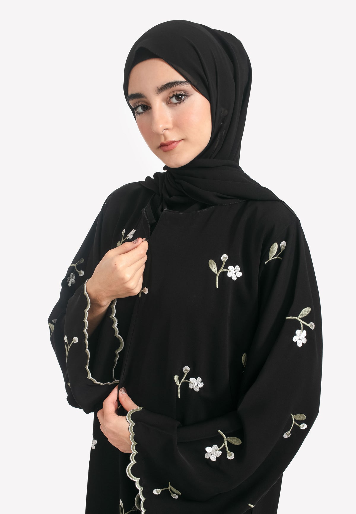 Nursing Maternity Abaya with Front Zip - Black