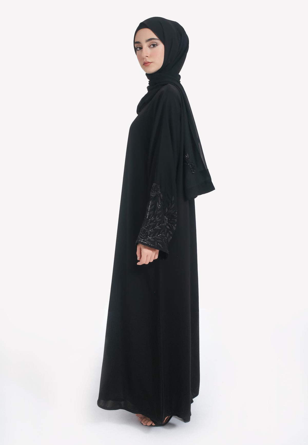 Black Embroidered Closed Abaya - Side