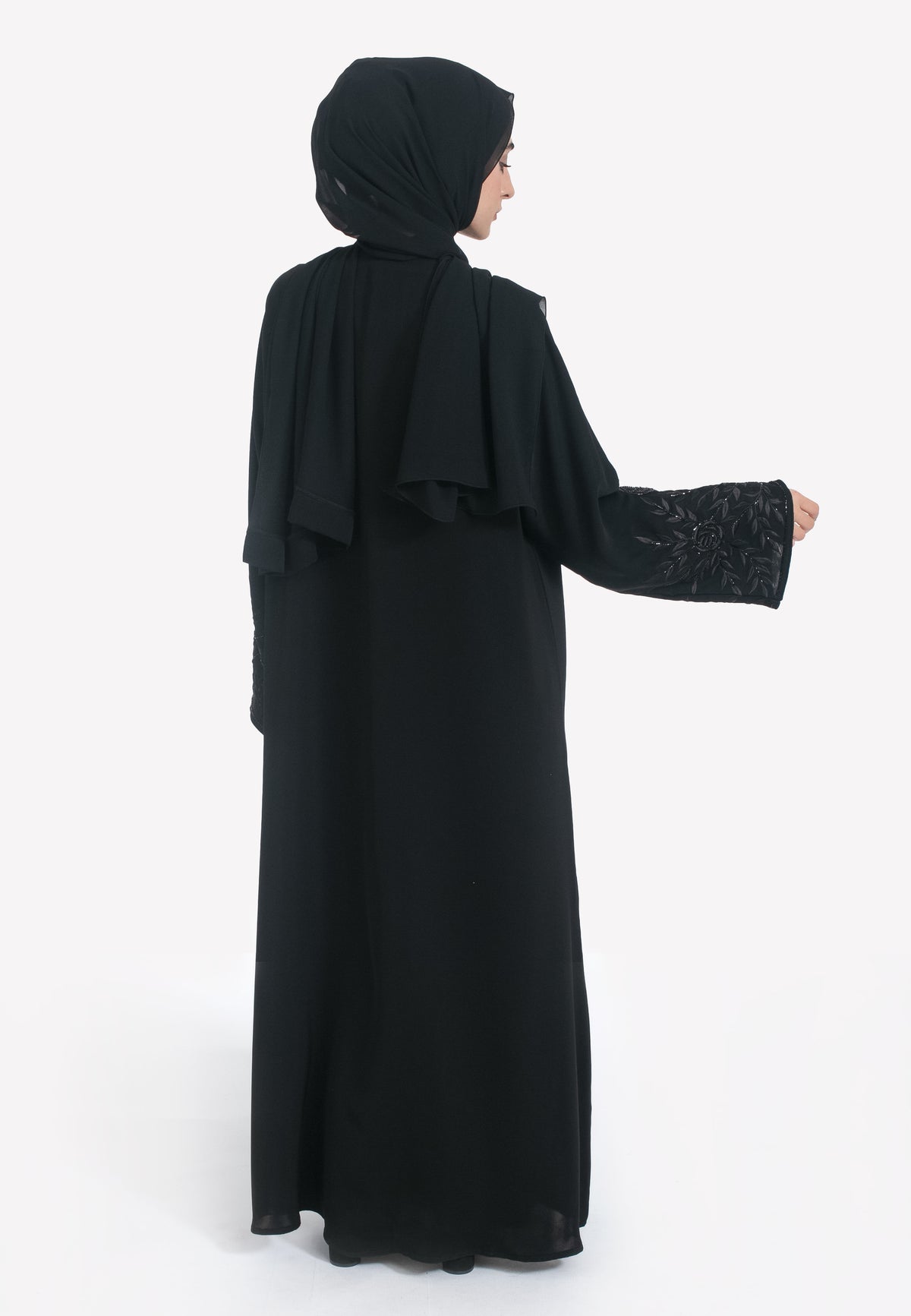 Black Embroidered Closed Abaya - Back