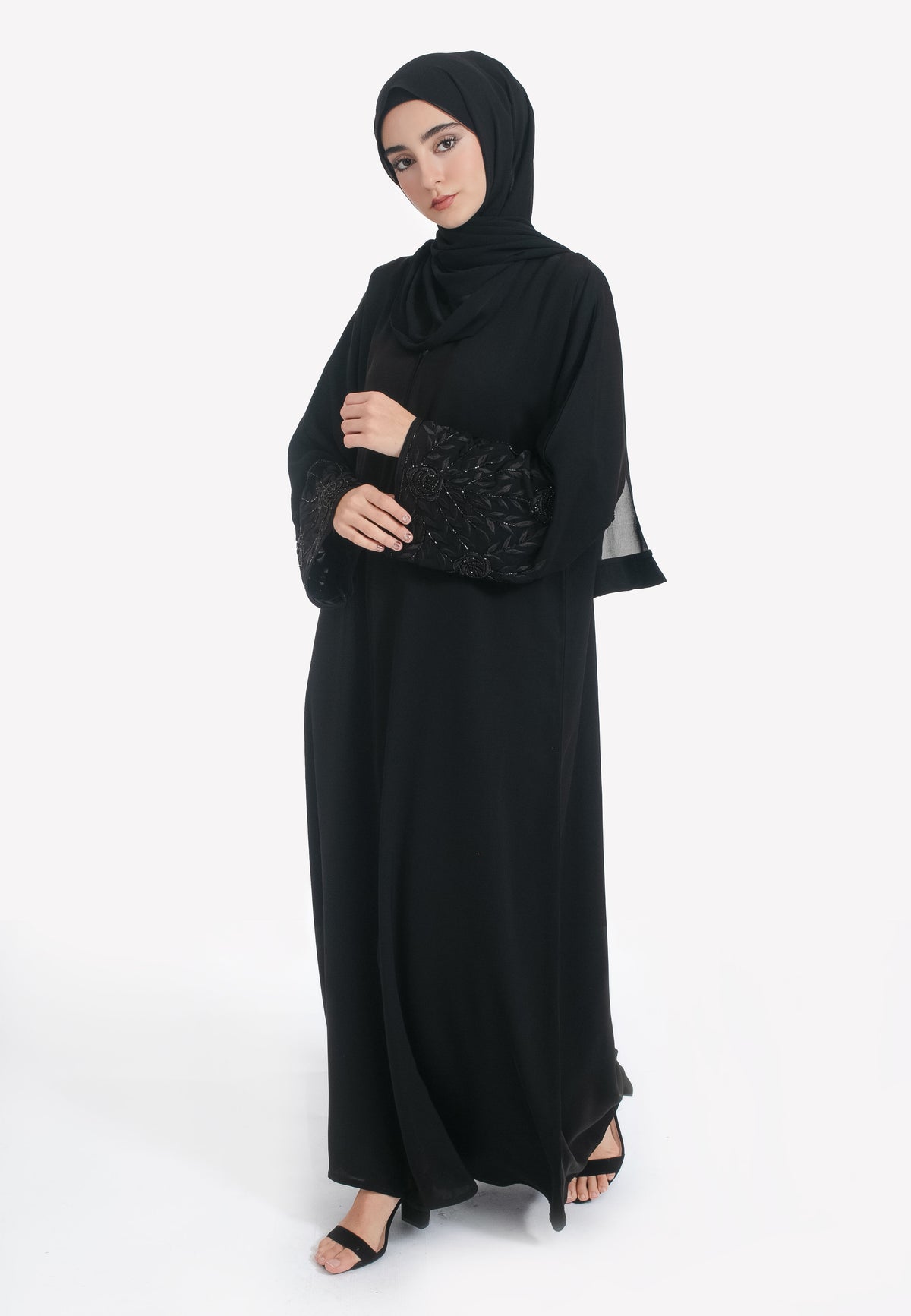 Embroidery on Sleeves of Black Abaya