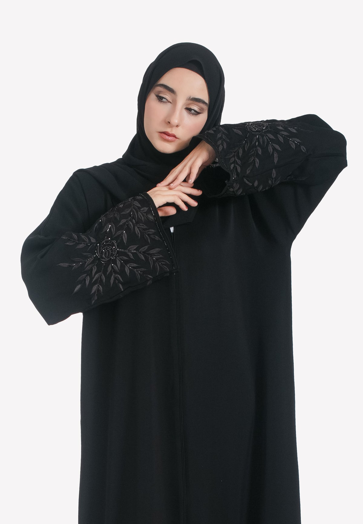 Sleeves Embroidery Detailing on Black Abaya