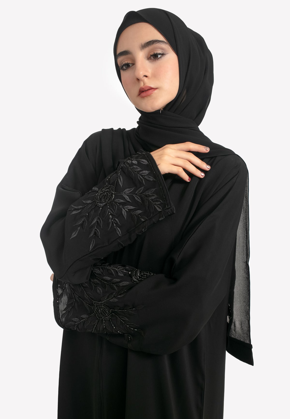 Sleeves Embroidery Detailing on Black Abaya