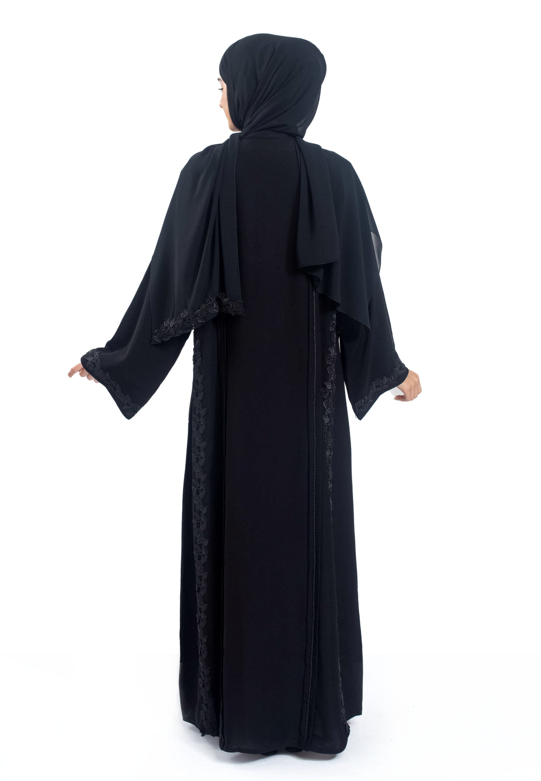Back of Black Intricate Abaya