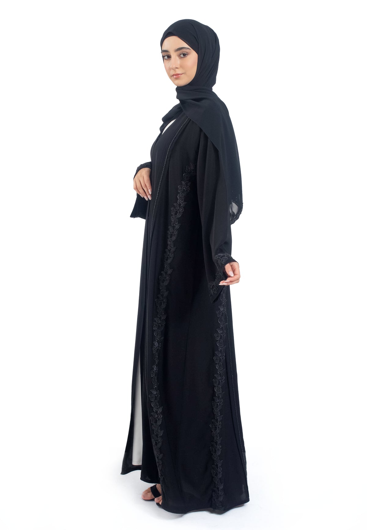 Black On Black Intricate Abaya