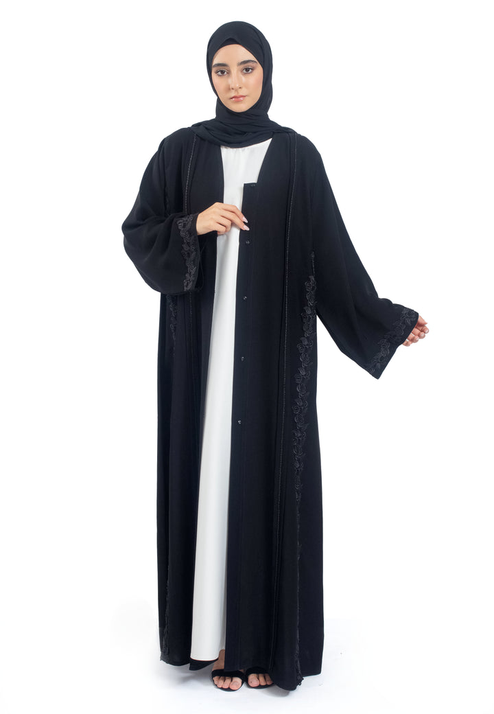 Black On Black Intricate Abaya