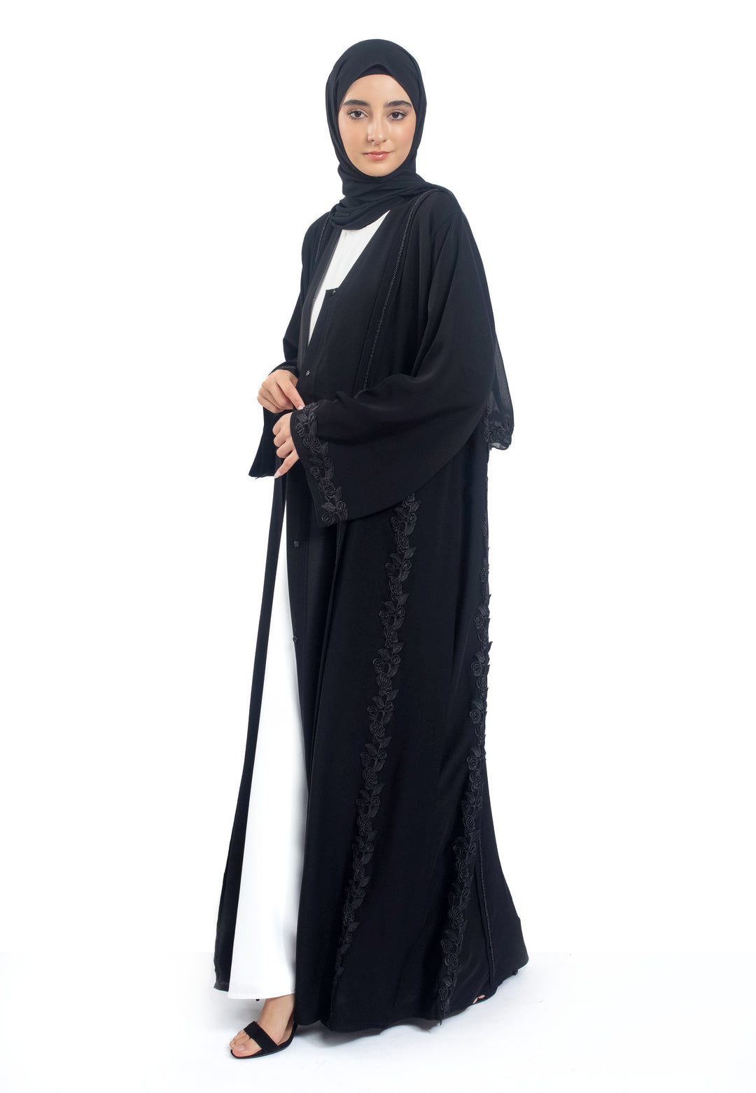 Black On Black Intricate Abaya
