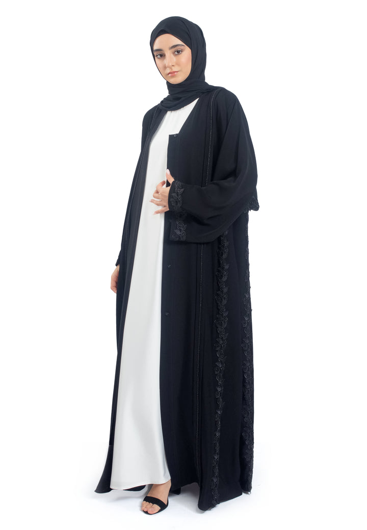 Front of Black Intricate Abaya