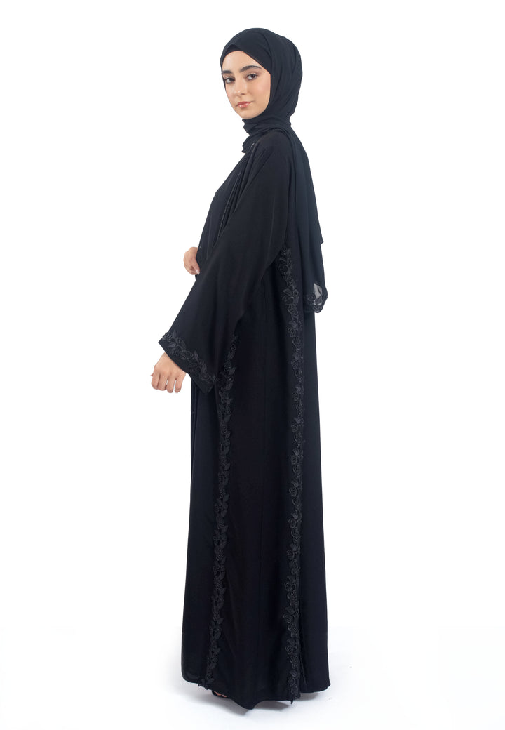 Black On Black Intricate Abaya
