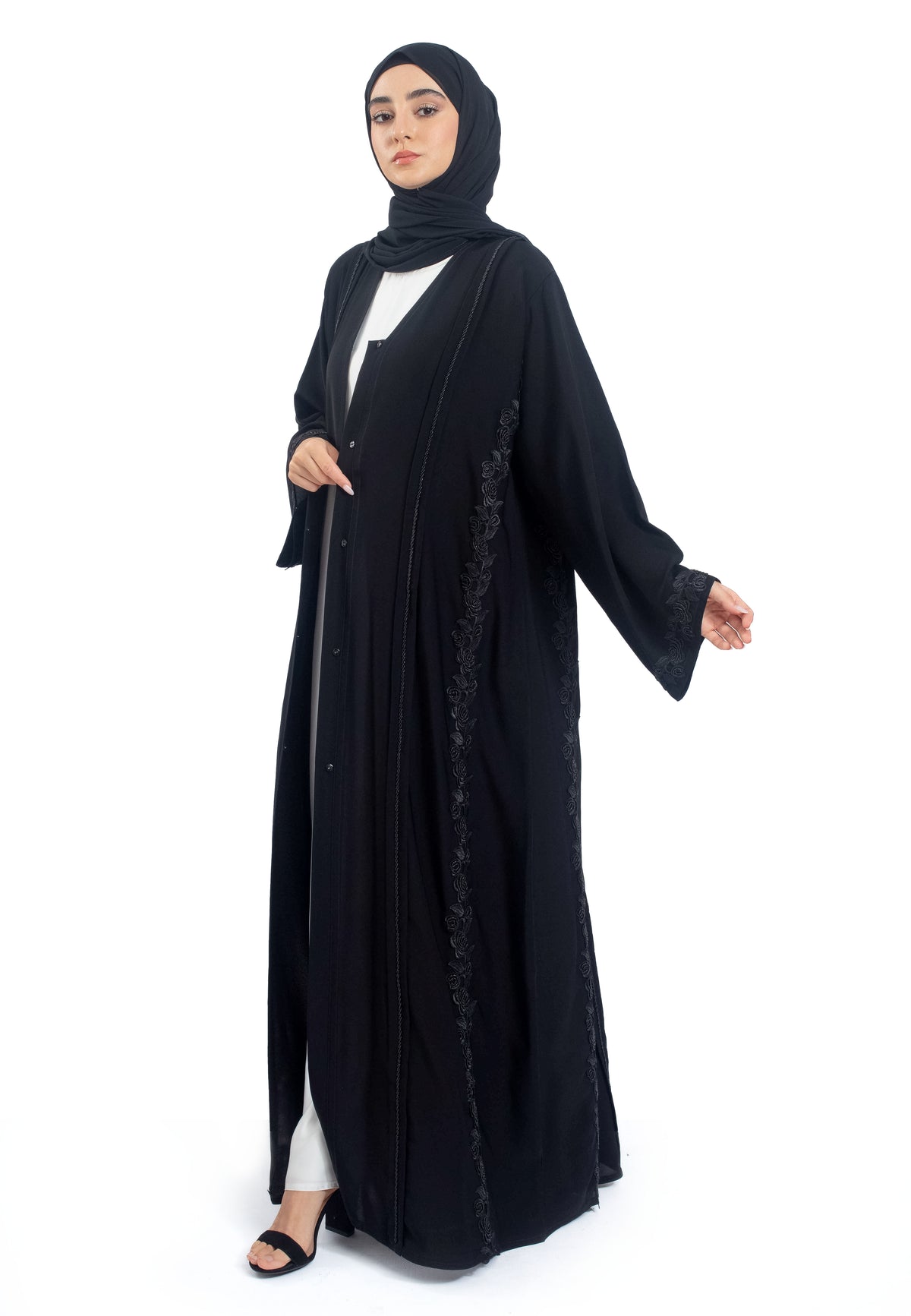 Black On Black Intricate Abaya