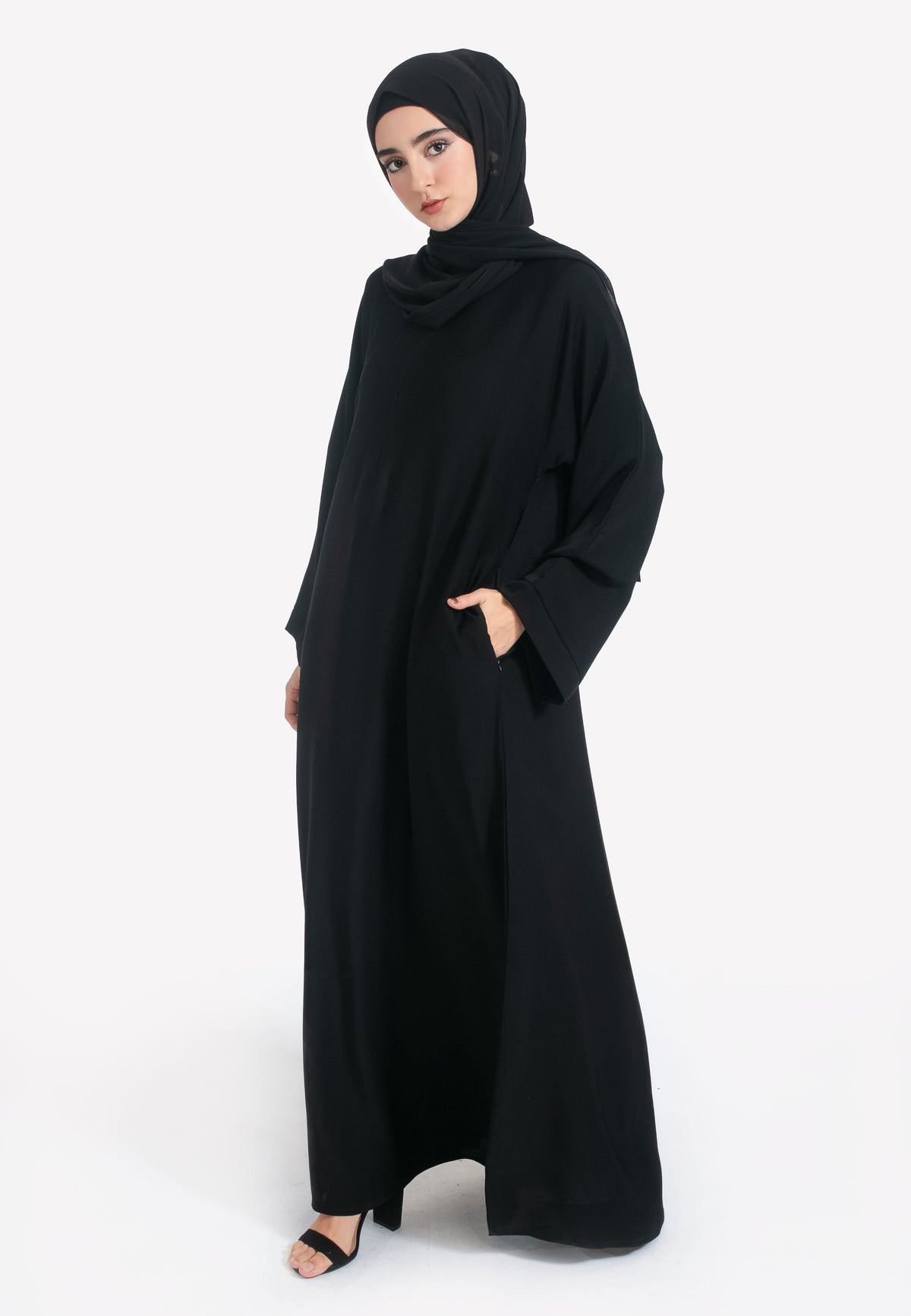 Plain Black Maternity Abaya With Pockets