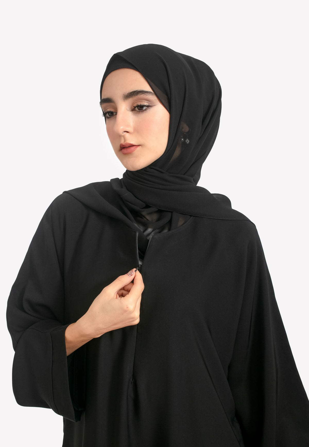 Black Abaya with Zipped Neckline