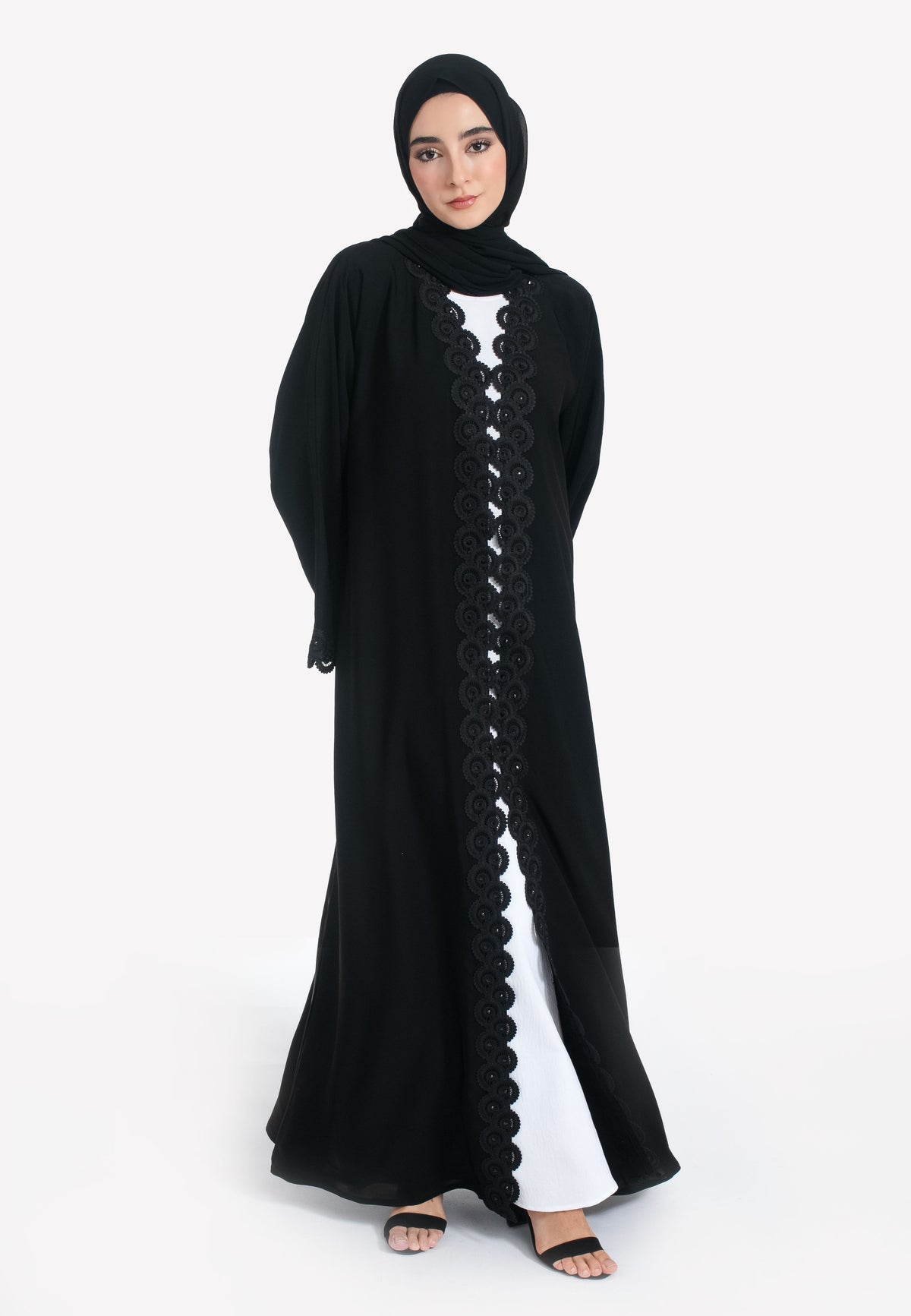 Black Abaya with Lace Trim