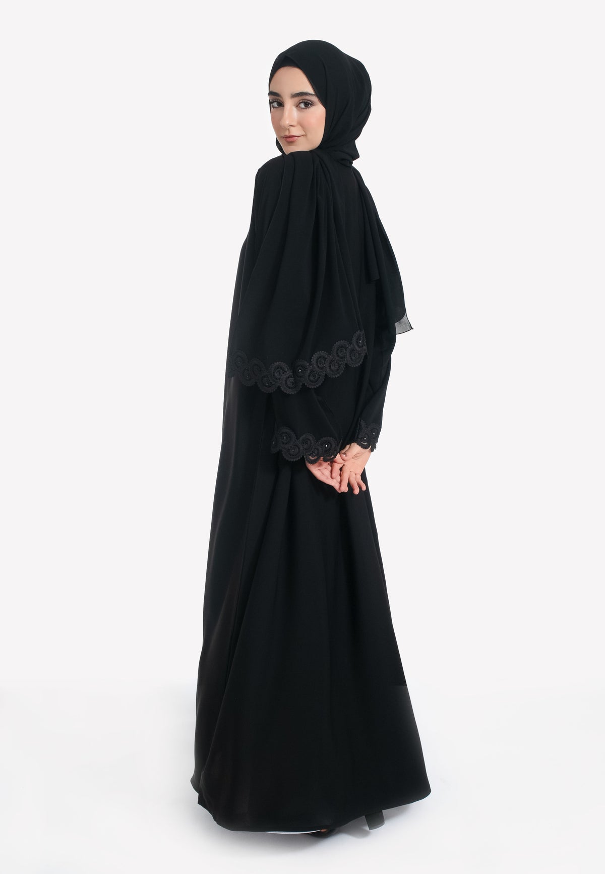 Black Abaya with Lace Trim Back