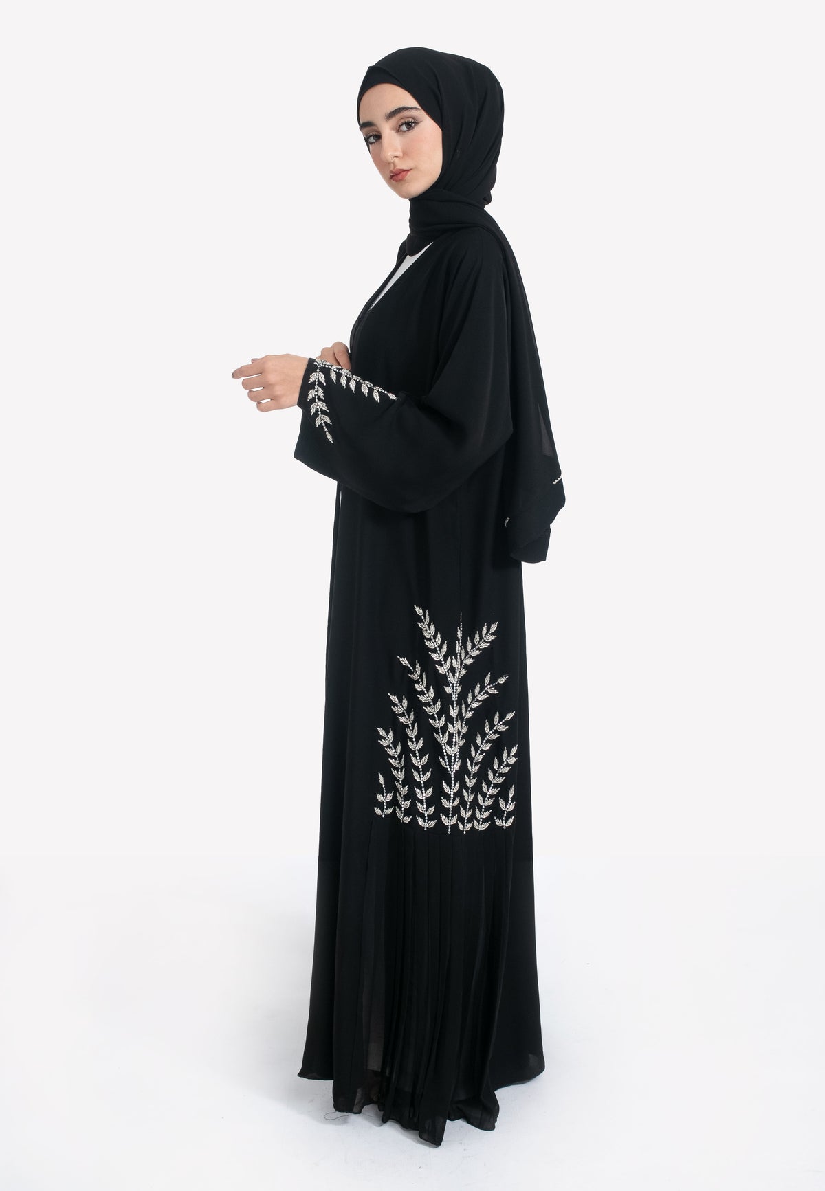 Black Abaya with Pleats on Sides