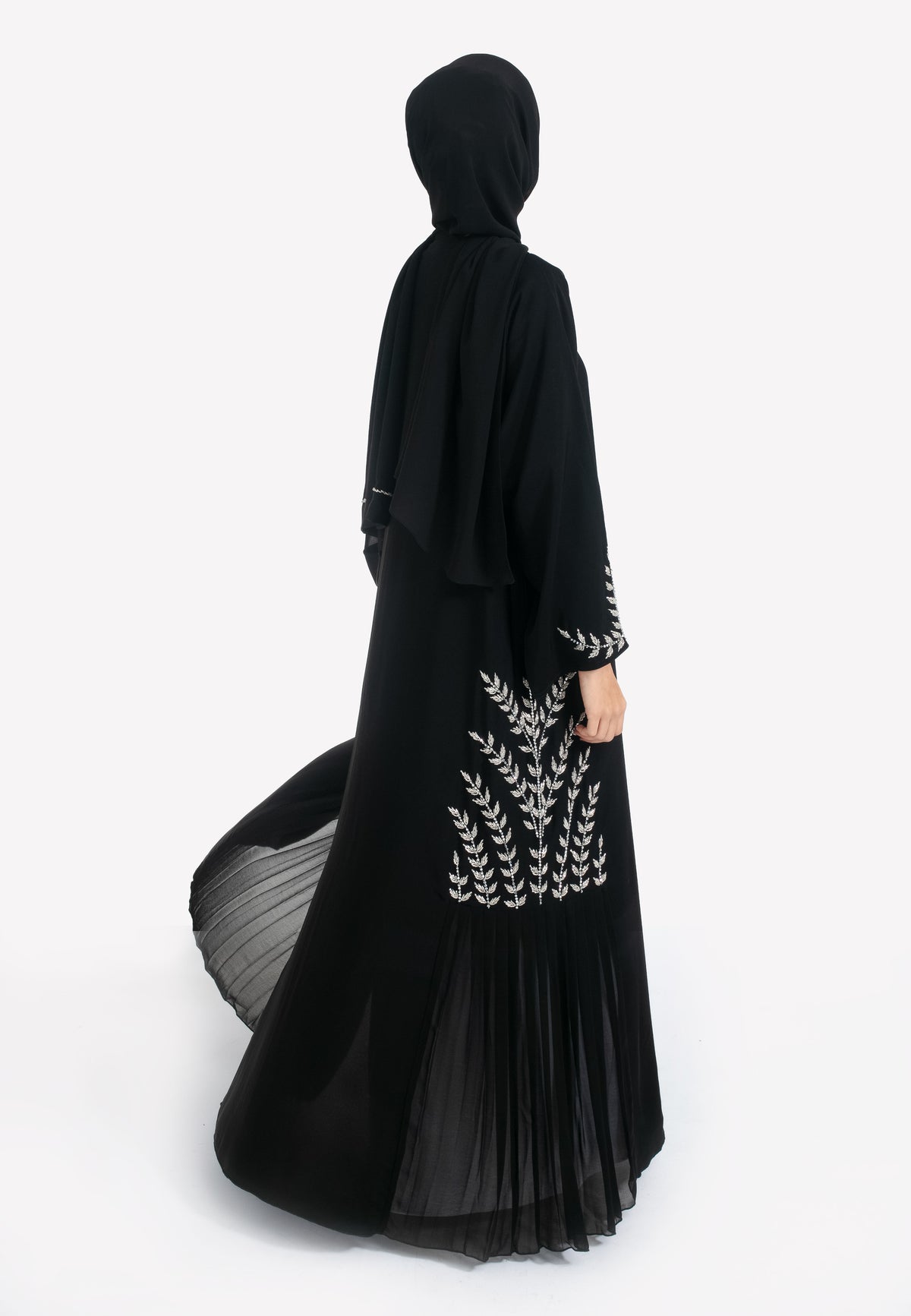 Black Abaya with Pleats on Sides