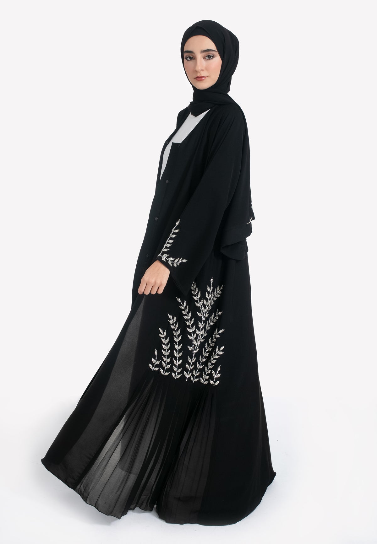 Pleats on Black Embellished Abaya