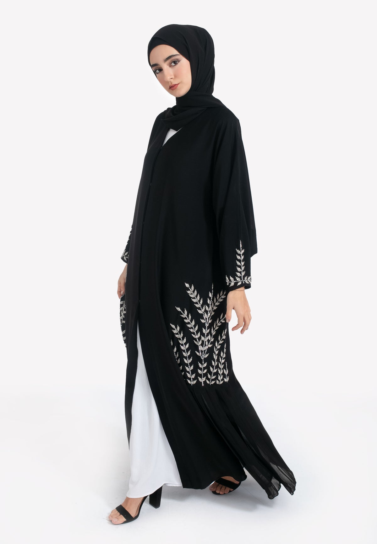 Pleated Black Abaya with Buttons