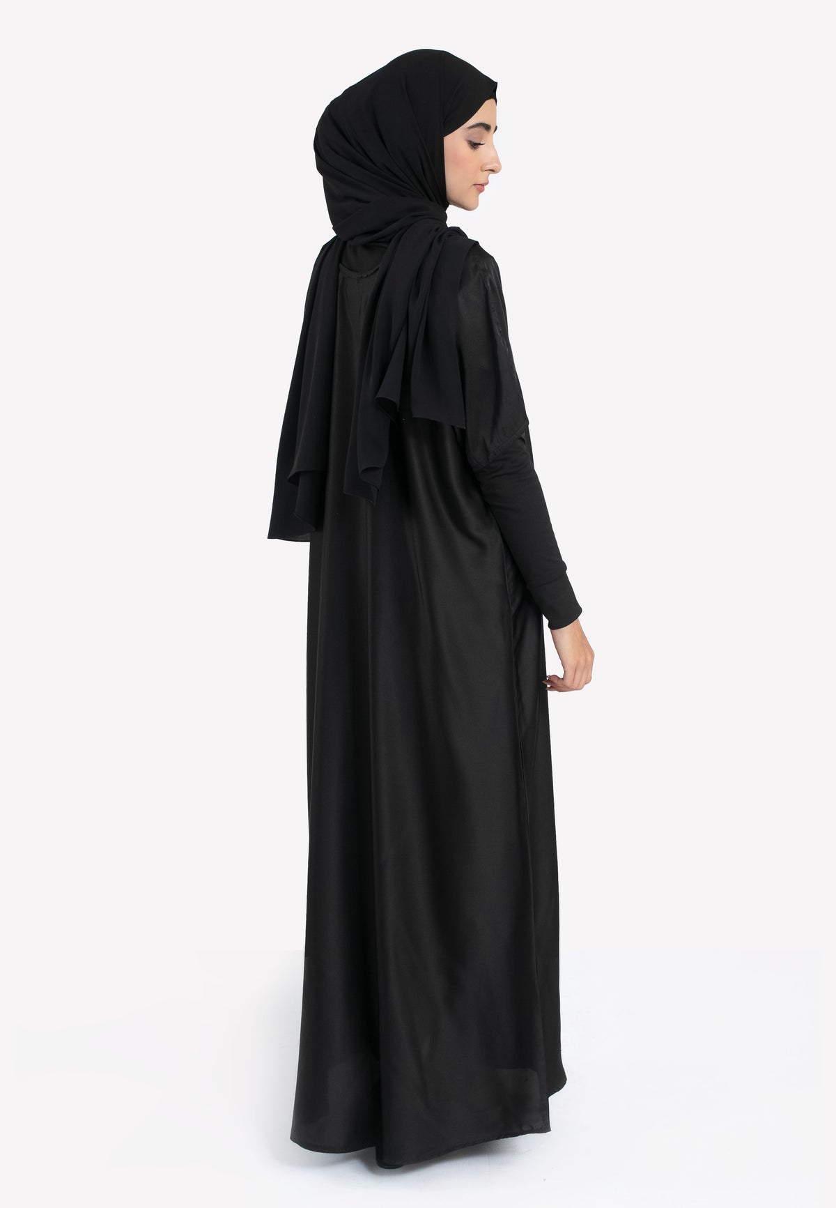 Black Satin Inner Slip Dress - Back