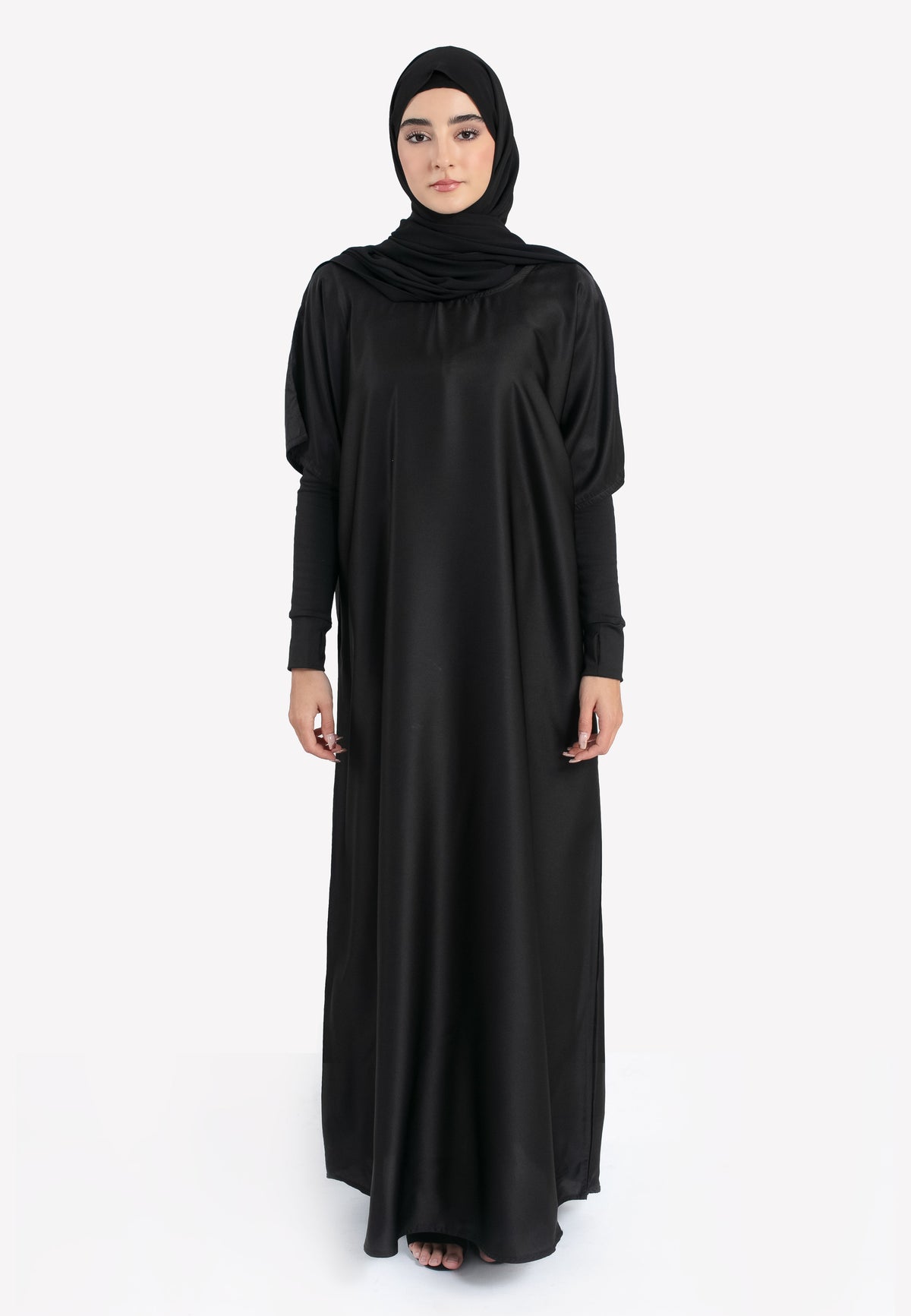 Black Satin Inner Slip Dress - Front