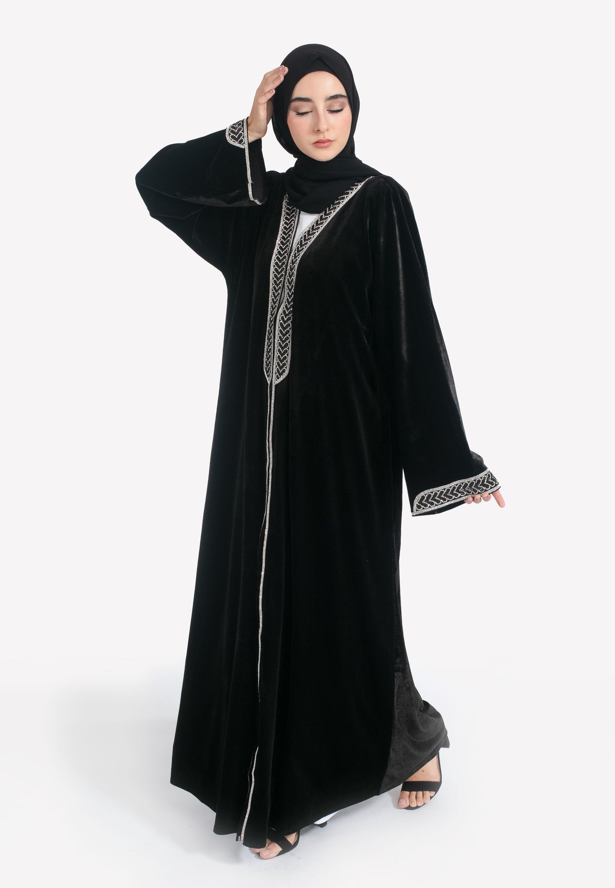 Black Velvet Open Abaya - Side