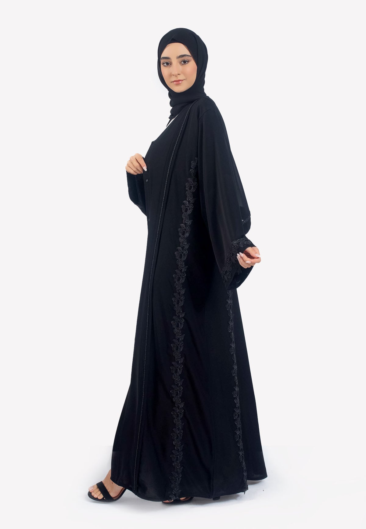 Side - Black Intricate Lace abaya