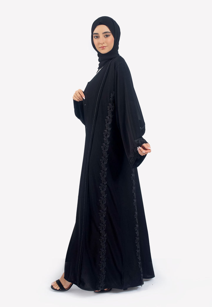 Side - Black Intricate Lace abaya