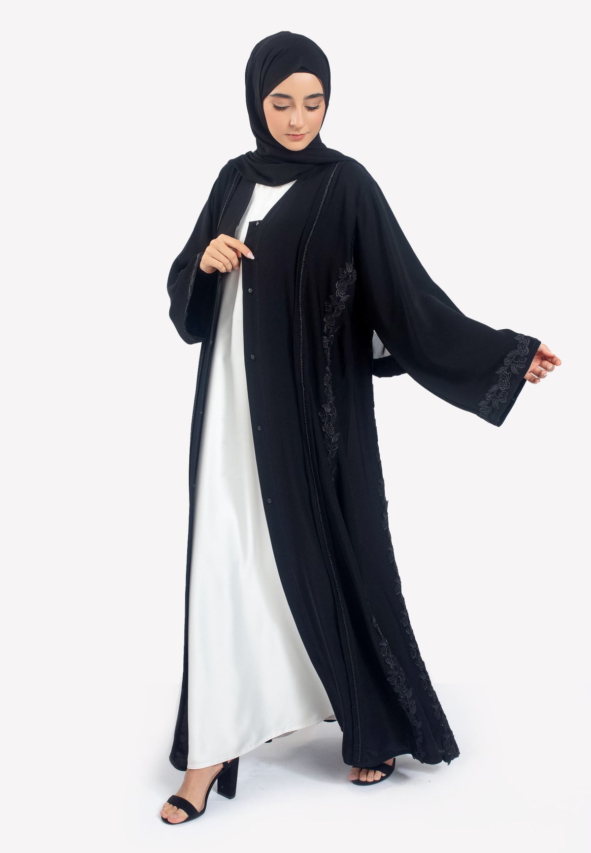 Black Intricate Lace Abaya